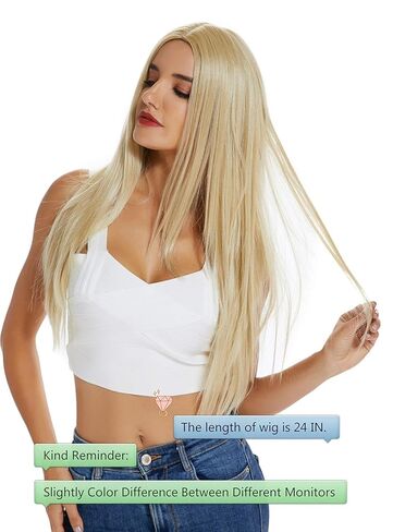 blonde Wigs Straight with Flat Bangs Synthetic Colorful Cosplay long Wig for Women + Free Wig Cap 14" Natural As Real in Saudi Arabia