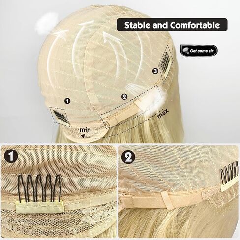 blonde Wigs Straight with Flat Bangs Synthetic Colorful Cosplay long Wig for Women + Free Wig Cap 14" Natural As Real in Saudi Arabia