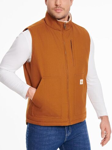 CARWORNIC Waterproof Washed Duck Vest Winter Sherpa Fleece Lined Loose Fit Mock-Neck Insulated Canvas Workwear Vest in Saudi Arabia