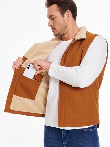 CARWORNIC Waterproof Washed Duck Vest Winter Sherpa Fleece Lined Loose Fit Mock-Neck Insulated Canvas Workwear Vest in Saudi Arabia