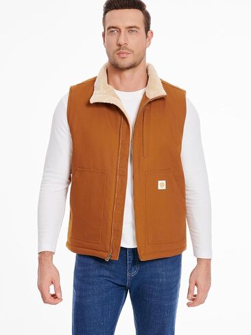 CARWORNIC Waterproof Washed Duck Vest Winter Sherpa Fleece Lined Loose Fit Mock-Neck Insulated Canvas Workwear Vest in Saudi Arabia