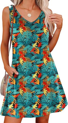 ANRABESS Womens Summer Casual V Neck Sleeveless Mini Dress 2026 Beach Cover Up Sundress Trendy Cute Vacation Clothes in Saudi Arabia