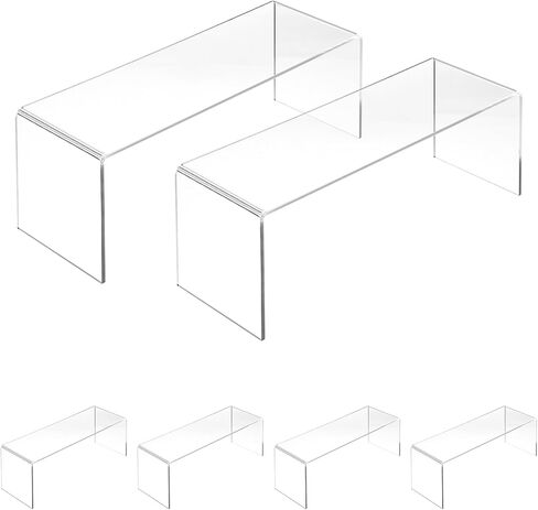 4 Pack Large Acrylic Display Risers, 4mm Thick Acrylic Risers, Clear Rectangular Display Shelf for Perfume, Collectibles, Cosmetics, Figurines, Cupcake, Dessert (12.4 x 4 x 4.5 inches) in Kuwait