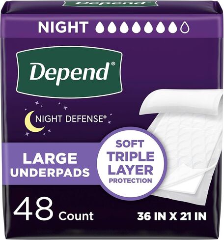 Depend Underpads XL, Disposable Incontinence Bed Pads for Adults, Slip Resistant, 36" x 30", 48 Count in Kuwait