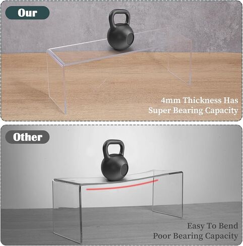 4 Pack Large Acrylic Display Risers, 4mm Thick Acrylic Risers, Clear Rectangular Display Shelf for Perfume, Collectibles, Cosmetics, Figurines, Cupcake, Dessert (12.4 x 4 x 4.5 inches) in Kuwait