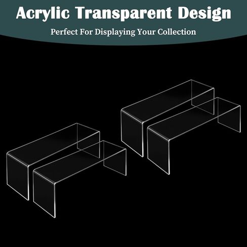 4 Pack Large Acrylic Display Risers, 4mm Thick Acrylic Risers, Clear Rectangular Display Shelf for Perfume, Collectibles, Cosmetics, Figurines, Cupcake, Dessert (12.4 x 4 x 4.5 inches) in Kuwait