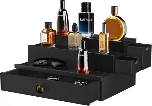 Cologne Organizer for Men, Perfume Stand, Wood Cologne Stand with Flocking Drawer and Hidden Compartment, Perfume Organizer, Cologne Display Shelf, Great Gift for Man in Kuwait