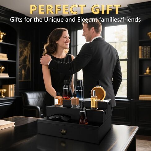 Cologne Organizer for Men, Perfume Stand, Wood Cologne Stand with Flocking Drawer and Hidden Compartment, Perfume Organizer, Cologne Display Shelf, Great Gift for Man in Kuwait