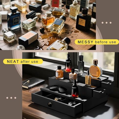 Cologne Organizer for Men, Perfume Stand, Wood Cologne Stand with Flocking Drawer and Hidden Compartment, Perfume Organizer, Cologne Display Shelf, Great Gift for Man in Kuwait