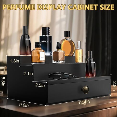 Cologne Organizer for Men, Perfume Stand, Wood Cologne Stand with Flocking Drawer and Hidden Compartment, Perfume Organizer, Cologne Display Shelf, Great Gift for Man in Kuwait