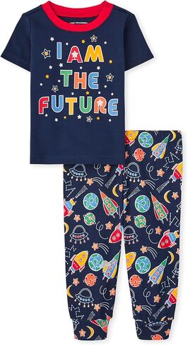 The Children's Place,Baby Boys,and Toddler Snug Fit 100% Cotton Short Sleeve Top and Pants 2 Piece Pajama Set,Black History,6 Months,9 Months in Kuwait