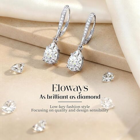 Moissanite Drop Earrings, 2.54Ct, D Color, VVS1 Leverback Earrings, 925 Sterling Silver Dangle Drop Earrings for Women Hypoallergenic, Women's Jewelry Mother's Day Gift in Saudi Arabia