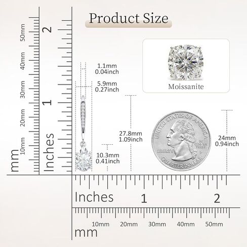 Moissanite Drop Earrings, 2.54Ct, D Color, VVS1 Leverback Earrings, 925 Sterling Silver Dangle Drop Earrings for Women Hypoallergenic, Women's Jewelry Mother's Day Gift in Saudi Arabia
