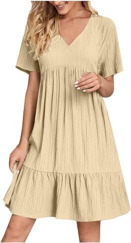 Midi Dresses for Women Short Sleeve A-Line Midi Dress Casual Loose T-Shirt Dresses Flare Flowy Beach Sundress in Saudi Arabia