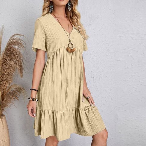Midi Dresses for Women Short Sleeve A-Line Midi Dress Casual Loose T-Shirt Dresses Flare Flowy Beach Sundress in Saudi Arabia