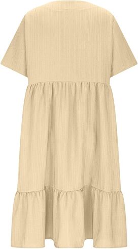 Midi Dresses for Women Short Sleeve A-Line Midi Dress Casual Loose T-Shirt Dresses Flare Flowy Beach Sundress in Saudi Arabia
