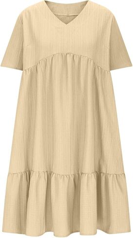 Midi Dresses for Women Short Sleeve A-Line Midi Dress Casual Loose T-Shirt Dresses Flare Flowy Beach Sundress in Saudi Arabia