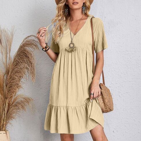 Midi Dresses for Women Short Sleeve A-Line Midi Dress Casual Loose T-Shirt Dresses Flare Flowy Beach Sundress in Saudi Arabia