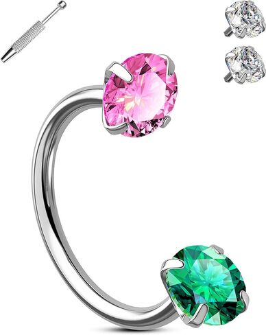 OUFER 18G Horseshoe Nose Rings Studs, 316L Surgical Steel Double Cubic Zirconia Nose Studs, Internally Threaded Nose Rings For Women, Lip Eyebrow Helix Ear Piercing Jewelry in Saudi Arabia