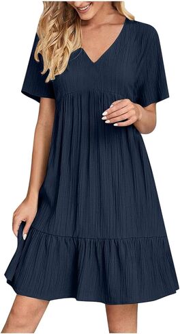 Midi Dresses for Women Short Sleeve A-Line Midi Dress Casual Loose T-Shirt Dresses Flare Flowy Beach Sundress in Saudi Arabia