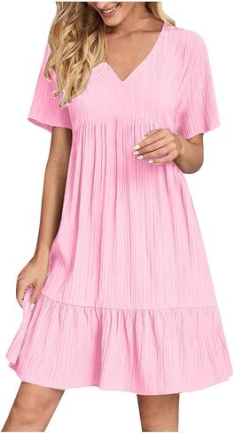 Midi Dresses for Women Short Sleeve A-Line Midi Dress Casual Loose T-Shirt Dresses Flare Flowy Beach Sundress in Saudi Arabia