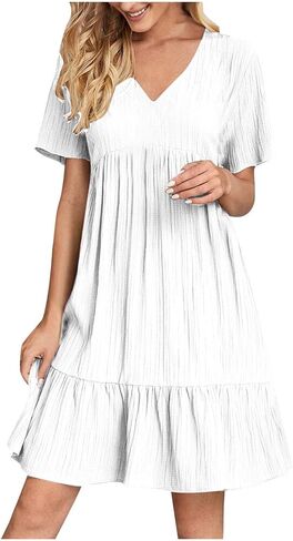 Midi Dresses for Women Short Sleeve A-Line Midi Dress Casual Loose T-Shirt Dresses Flare Flowy Beach Sundress in Saudi Arabia
