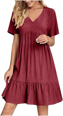 Midi Dresses for Women Short Sleeve A-Line Midi Dress Casual Loose T-Shirt Dresses Flare Flowy Beach Sundress in Saudi Arabia