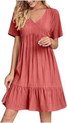 Midi Dresses for Women Short Sleeve A-Line Midi Dress Casual Loose T-Shirt Dresses Flare Flowy Beach Sundress in Saudi Arabia