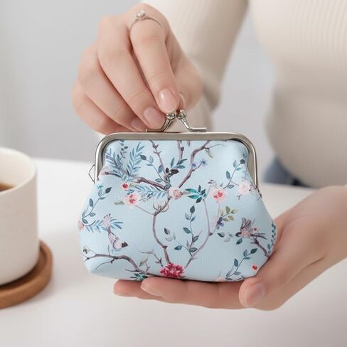 Small Floral Coin Purse Clasp Design-Floral Mini Wallet Change Pouch with Kiss Lock Frame for Women Keys Cards Cash Holder in Saudi Arabia