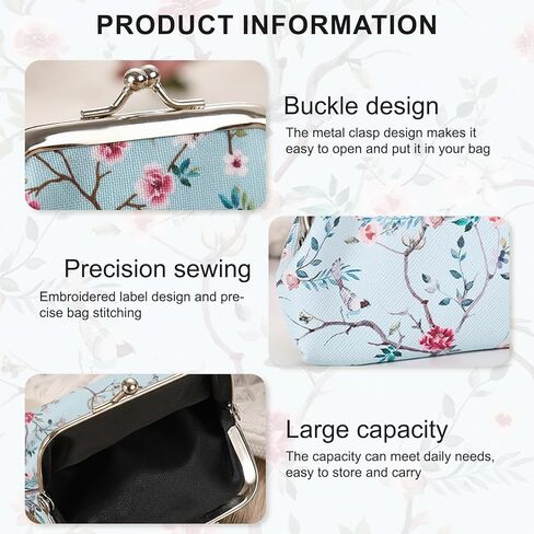 Small Floral Coin Purse Clasp Design-Floral Mini Wallet Change Pouch with Kiss Lock Frame for Women Keys Cards Cash Holder in Saudi Arabia