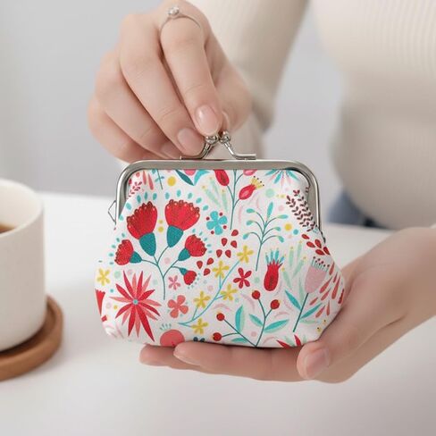 Small Floral Coin Purse Clasp Design-Floral Mini Wallet Change Pouch with Kiss Lock Frame for Women Keys Cards Cash Holder in Saudi Arabia