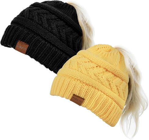 Pukavt 1 حزمة قبعة شتوية قبعة قبعة قبعة للنساء ، ناعم كابل متماسكة الفوضى Beeanie ، العصرية والأزرق الدافئ in Kuwait