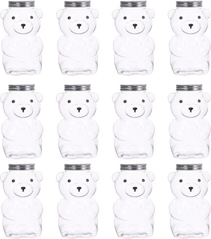 Lassos Boutique Set of 12 Bear-Shaped Plastic Jar Empty Bear Bottle Large Capacity Candy Milk Tea Drinks Container for Making Candy Gifts DIY Decoration Favors (17 oz) in Saudi Arabia