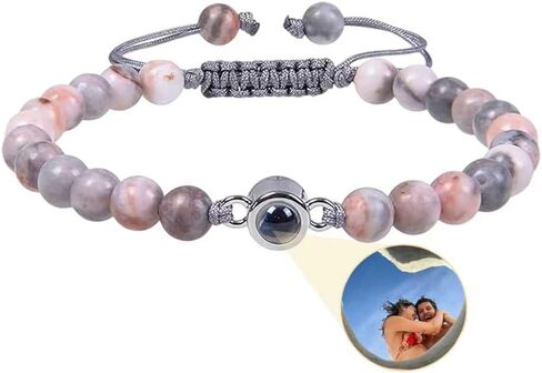 Custom Bracelets with Picture Inside - Custom Photo Bracelet Personalized Picture Natural Stone Cuban Chain Bracelet Photo Projection Customizable Gift in Saudi Arabia