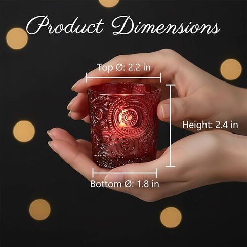 6 Pack Sun Moon Star Embossed Glass Tea Light Candle Holders - Votive Candle Holders for Wedding, Party, Home Decor, and Table Centerpieces (Wildberry Red) in Saudi Arabia