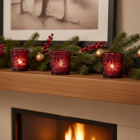 6 Pack Sun Moon Star Embossed Glass Tea Light Candle Holders - Votive Candle Holders for Wedding, Party, Home Decor, and Table Centerpieces (Wildberry Red) in Saudi Arabia