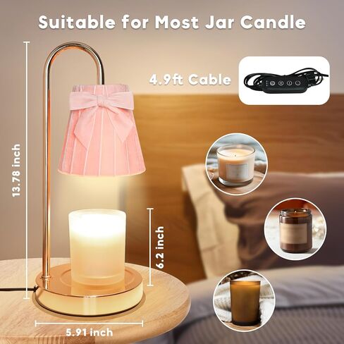 مصباح شمعة وردي أكثر دفئًا مع مؤقت خافت لطيف على شكل فيونكة مصباح طاولة ديكور حديث بجانب السرير ضوء عيد الحب هدية عيد ميلاد فكرة للنساء بيت الأم الاحترار ديكور غرفة نوم المنزل الجديد in Kuwait