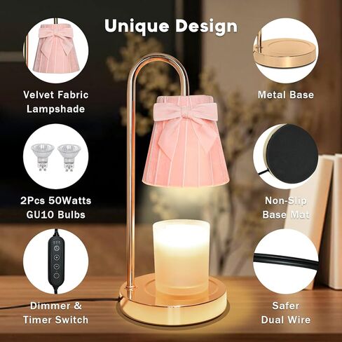 مصباح شمعة وردي أكثر دفئًا مع مؤقت خافت لطيف على شكل فيونكة مصباح طاولة ديكور حديث بجانب السرير ضوء عيد الحب هدية عيد ميلاد فكرة للنساء بيت الأم الاحترار ديكور غرفة نوم المنزل الجديد in Kuwait