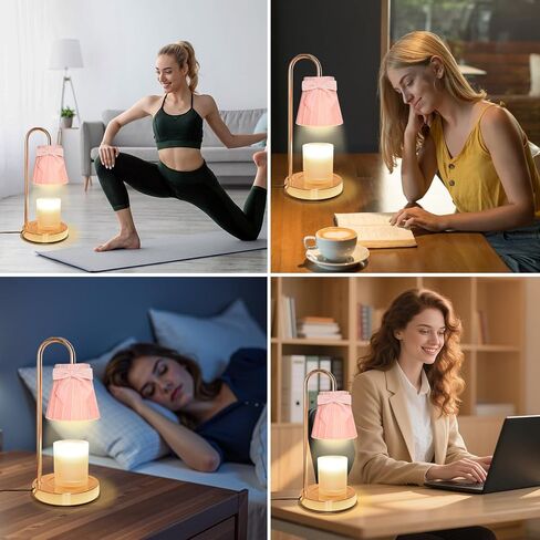 مصباح شمعة وردي أكثر دفئًا مع مؤقت خافت لطيف على شكل فيونكة مصباح طاولة ديكور حديث بجانب السرير ضوء عيد الحب هدية عيد ميلاد فكرة للنساء بيت الأم الاحترار ديكور غرفة نوم المنزل الجديد in Kuwait