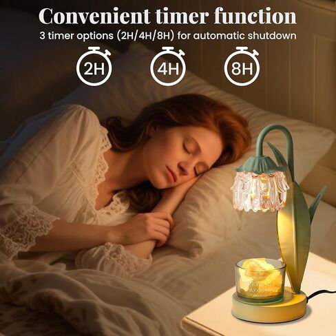 Flower Candle Warmer Lamp with Timer Dimmable, Small Candle Lamp Warmer, Christmas Birthday Gifts for Women Mom,Wax Melt Warmer for Jar Candles with 2 Bulbs, House Warming Gifts New Home Decor in Kuwait
