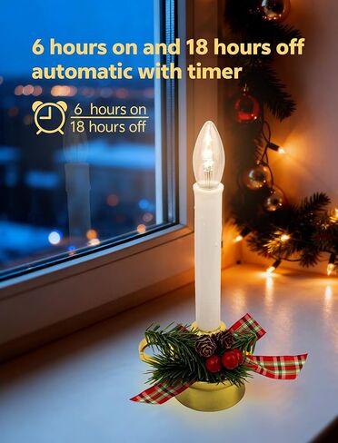 Traditions Flameless Window Candles, 4-Pack Battery Operated LED Taper Candles with Auto-Timer & Gold Holders for Christmas, Holiday & Year-Round Home Ambiance in Saudi Arabia
