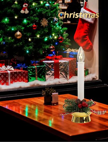 Traditions Flameless Window Candles, 4-Pack Battery Operated LED Taper Candles with Auto-Timer & Gold Holders for Christmas, Holiday & Year-Round Home Ambiance in Saudi Arabia