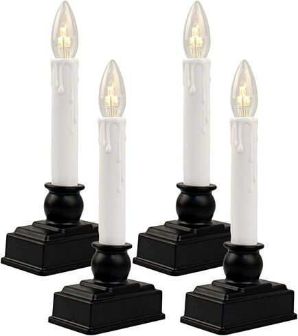 Traditions Flameless Window Candles, 4-Pack Battery Operated LED Taper Candles with Auto-Timer & Gold Holders for Christmas, Holiday & Year-Round Home Ambiance in Saudi Arabia