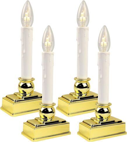Traditions Flameless Window Candles, 4-Pack Battery Operated LED Taper Candles with Auto-Timer & Gold Holders for Christmas, Holiday & Year-Round Home Ambiance in Saudi Arabia