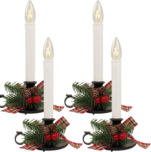 Traditions Flameless Window Candles, 4-Pack Battery Operated LED Taper Candles with Auto-Timer & Gold Holders for Christmas, Holiday & Year-Round Home Ambiance in Saudi Arabia