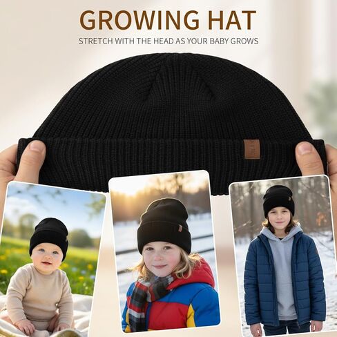 Kids Black Knit Beanie, 2-8 Years Thick Winter Cap for Cold Weather Protection in Saudi Arabia