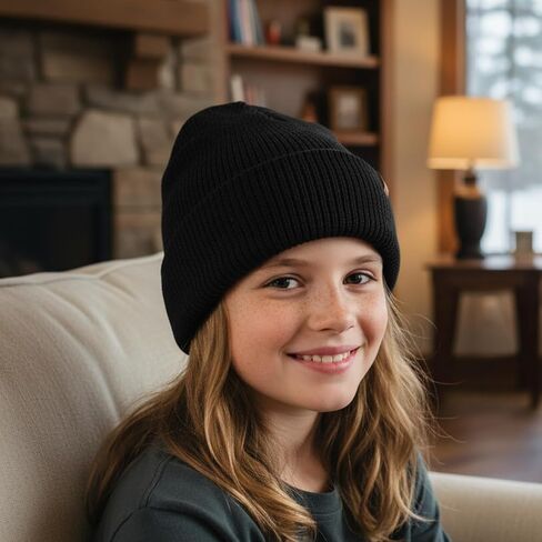 Kids Black Knit Beanie, 2-8 Years Thick Winter Cap for Cold Weather Protection in Saudi Arabia