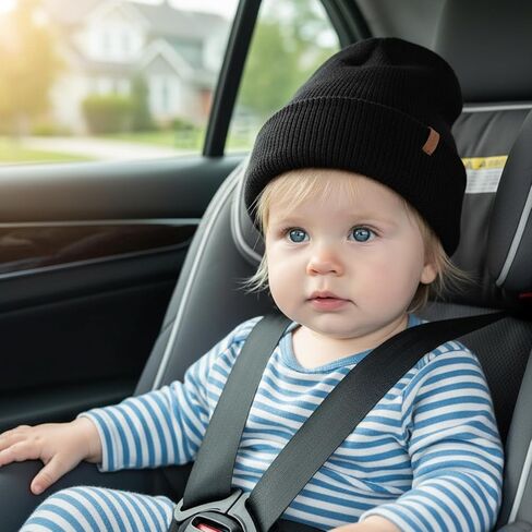 Kids Black Knit Beanie, 2-8 Years Thick Winter Cap for Cold Weather Protection in Saudi Arabia