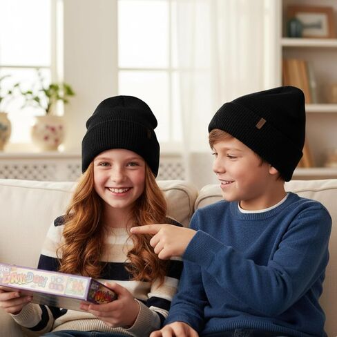 Kids Black Knit Beanie, 2-8 Years Thick Winter Cap for Cold Weather Protection in Saudi Arabia