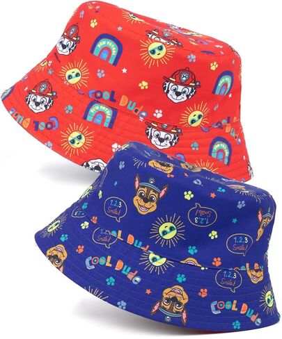 Paw Patrol Reversible Bucket Hat Boys | Kids Toddlers Chase Blue and Marshall Red Characters Sun Cap | Movies TV Series in Saudi Arabia